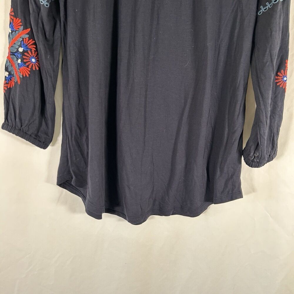 LOFT Blouse Women's Small Blue Long Sleeve Embroidered Sleeve Stretchy Neckline - Picture 9 of 9